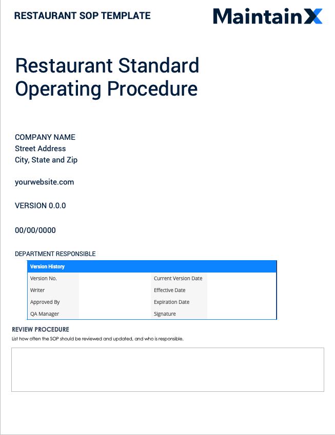 Free Standard Operating Templates